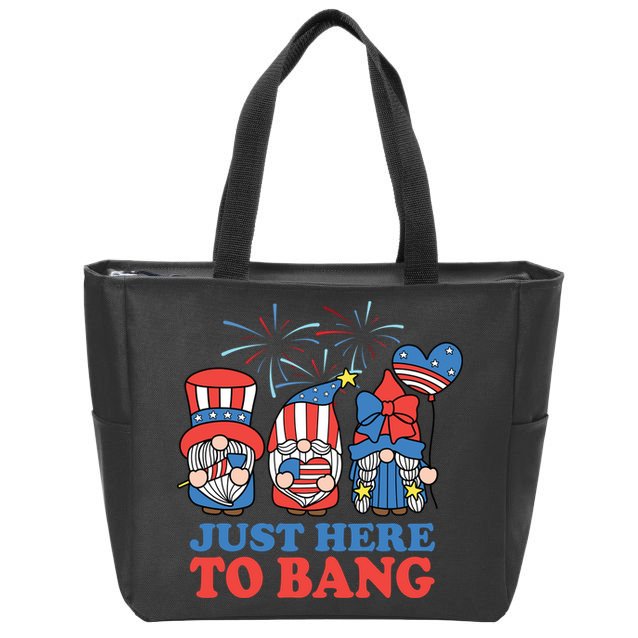 Just Here To Bang Gnome 4th Of July Zip Tote Bag