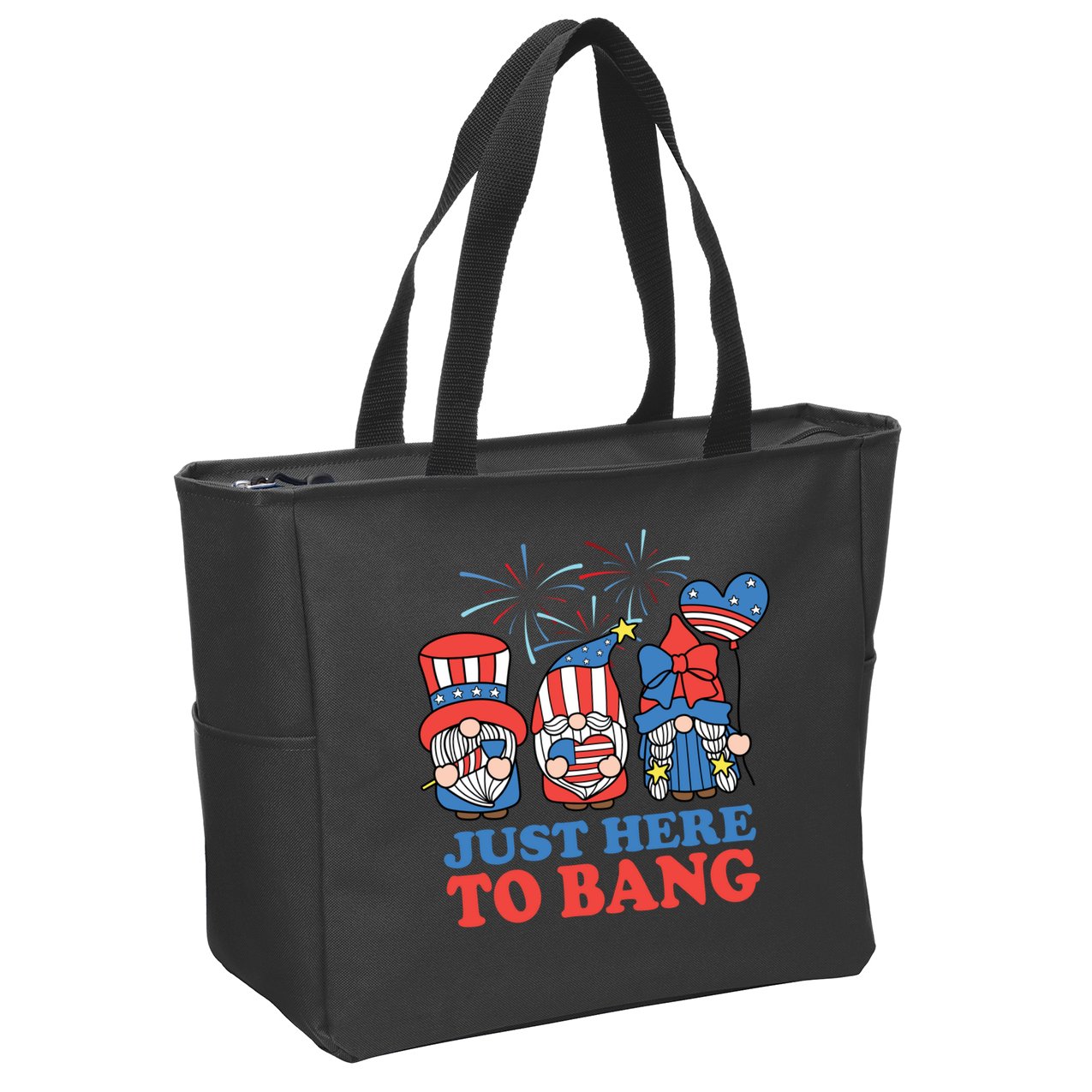 Just Here To Bang Gnome 4th Of July Zip Tote Bag