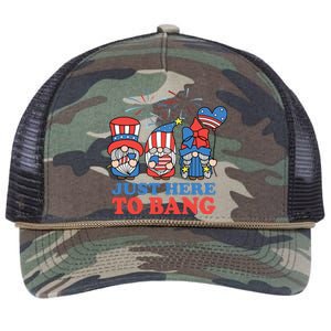 Just Here To Bang Gnome 4th Of July Retro Rope Trucker Hat Cap