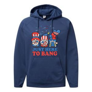 Just Here To Bang Gnome 4th Of July Performance Fleece Hoodie