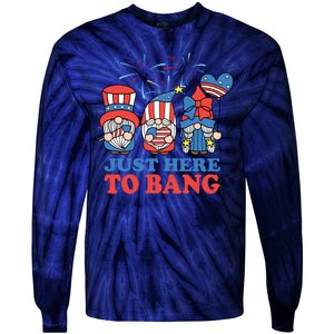 Just Here To Bang Gnome 4th Of July Tie-Dye Long Sleeve Shirt