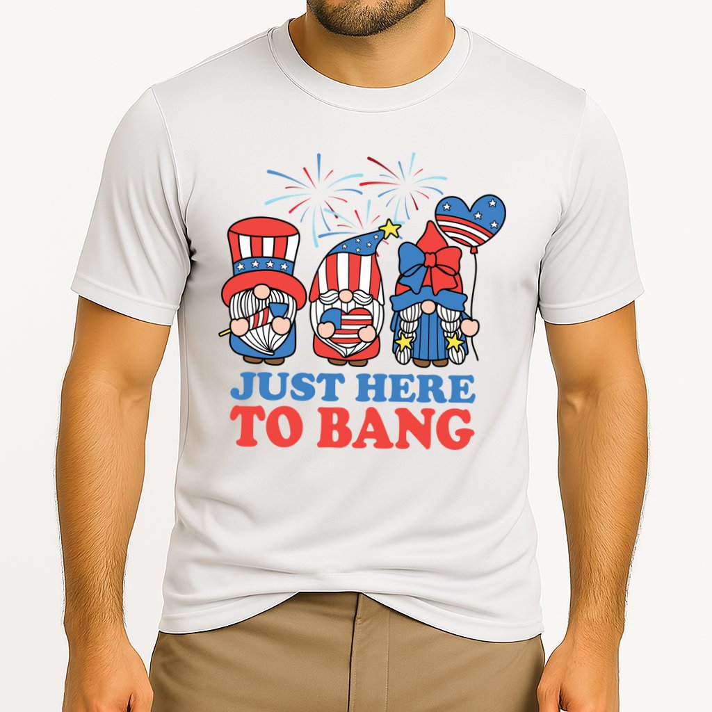 Just Here To Bang Gnome 4th Of July Performance Shirt