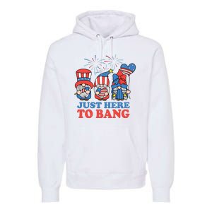 Just Here To Bang Gnome 4th Of July Premium Hoodie