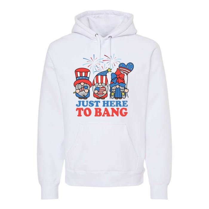 Just Here To Bang Gnome 4th Of July Premium Hoodie