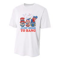 Just Here To Bang Gnome 4th Of July Youth Performance Sprint T-Shirt