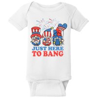 Just Here To Bang Gnome 4th Of July Baby Bodysuit