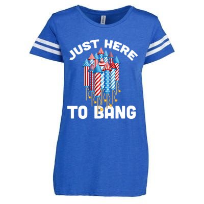 Just Here To Bang 4th Of July Fireworks Funny Fourth Of July Gift Enza Ladies Jersey Football T-Shirt