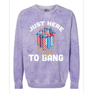 Just Here To Bang 4th Of July Fireworks Funny Fourth Of July Cute Gift Colorblast Crewneck Sweatshirt