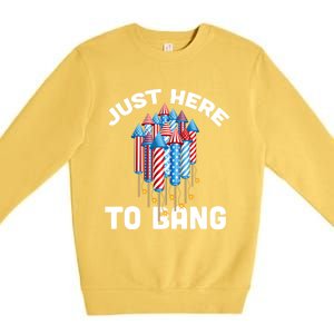 Just Here To Bang 4th Of July Fireworks Funny Fourth Of July Cute Gift Premium Crewneck Sweatshirt