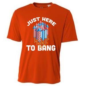 Just Here To Bang 4th Of July Fireworks Funny Fourth Of July Cute Gift Cooling Performance Crew T-Shirt