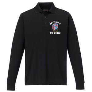 Just Here To Bang 4th Of July Fireworks Funny Fourth Of July Cute Gift Performance Long Sleeve Polo