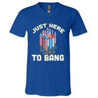 Just Here To Bang 4th Of July Fireworks Funny Fourth Of July Cute Gift V-Neck T-Shirt