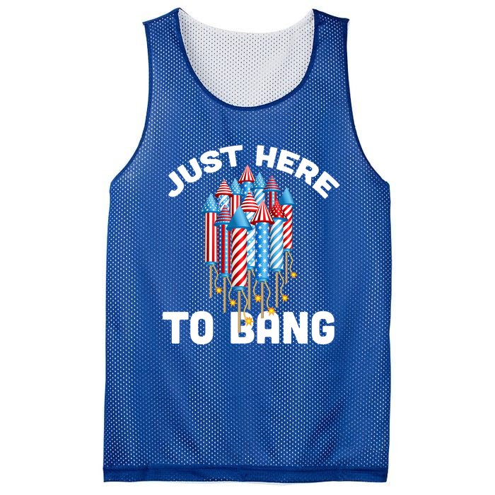 Just Here To Bang 4th Of July Fireworks Funny Fourth Of July Cute Gift Mesh Reversible Basketball Jersey Tank