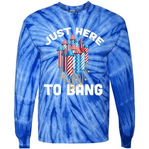 Just Here To Bang 4th Of July Fireworks Funny Fourth Of July Cute Gift Tie-Dye Long Sleeve Shirt