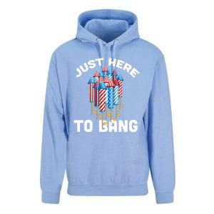 Just Here To Bang 4th Of July Fireworks Funny Fourth Of July Cute Gift Unisex Surf Hoodie