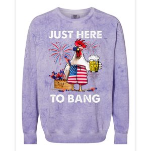 Just Here To Bang USA Flag Funny 4th Of July Chicken Beer Colorblast Crewneck Sweatshirt