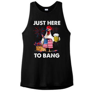 Just Here To Bang USA Flag Funny 4th Of July Chicken Beer Ladies PosiCharge Tri-Blend Wicking Tank