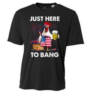 Just Here To Bang USA Flag Funny 4th Of July Chicken Beer Cooling Performance Crew T-Shirt