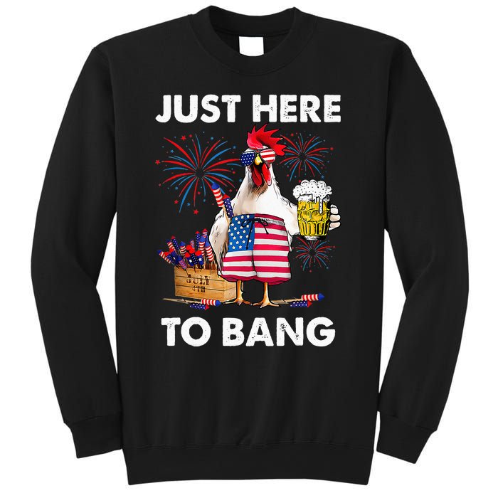 Just Here To Bang USA Flag Funny 4th Of July Chicken Beer Sweatshirt