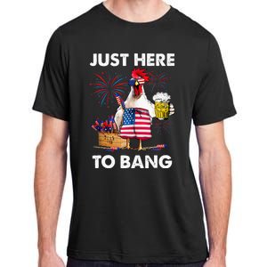 Just Here To Bang USA Flag Funny 4th Of July Chicken Beer Adult ChromaSoft Performance T-Shirt