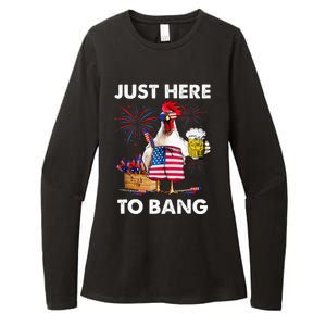 Just Here To Bang USA Flag Funny 4th Of July Chicken Beer Womens CVC Long Sleeve Shirt