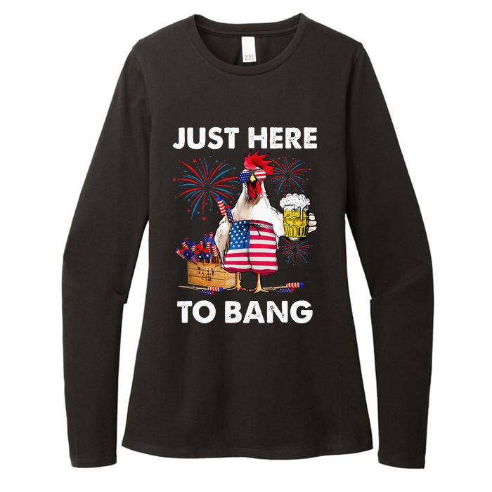 Just Here To Bang USA Flag Funny 4th Of July Chicken Beer Womens CVC Long Sleeve Shirt