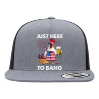 Just Here To Bang USA Flag Funny 4th Of July Chicken Beer Flat Bill Trucker Hat