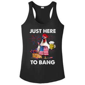 Just Here To Bang USA Flag Funny 4th Of July Chicken Beer Ladies PosiCharge Competitor Racerback Tank