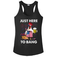 Just Here To Bang USA Flag Funny 4th Of July Chicken Beer Ladies PosiCharge Competitor Racerback Tank