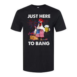 Just Here To Bang USA Flag Funny 4th Of July Chicken Beer Softstyle CVC T-Shirt