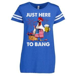 Just Here To Bang USA Flag Funny 4th Of July Chicken Beer Enza Ladies Jersey Football T-Shirt