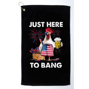 Just Here To Bang USA Flag Funny 4th Of July Chicken Beer Platinum Collection Golf Towel