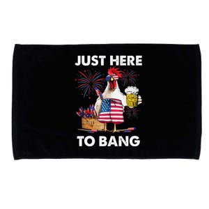 Just Here To Bang USA Flag Funny 4th Of July Chicken Beer Microfiber Hand Towel