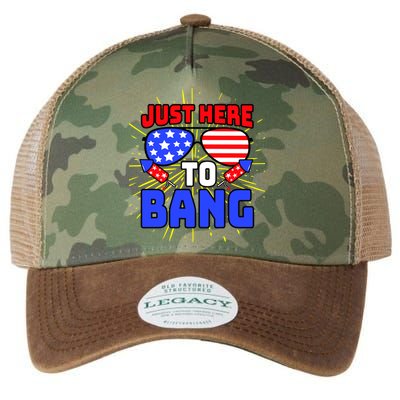 Just Here To Bang Funny 4th Of July USA Merica America Legacy Tie Dye Trucker Hat