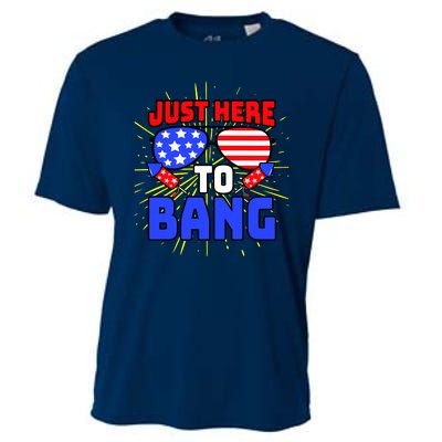 Just Here To Bang Funny 4th Of July USA Merica America Cooling Performance Crew T-Shirt