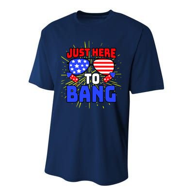 Just Here To Bang Funny 4th Of July USA Merica America Performance Sprint T-Shirt