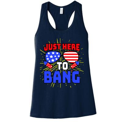 Just Here To Bang Funny 4th Of July USA Merica America Womens Tank Top