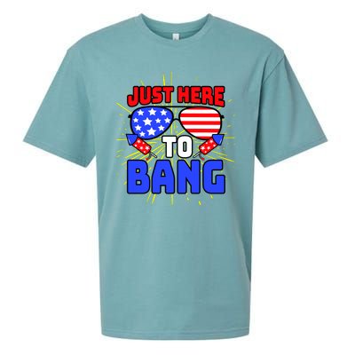 Just Here To Bang Funny 4th Of July USA Merica America Sueded Cloud Jersey T-Shirt