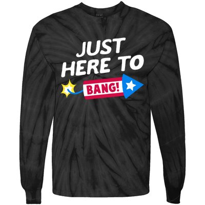 Just Here To Bang Funny Fireworks 4th Of July Fourth Of July Tie-Dye Long Sleeve Shirt