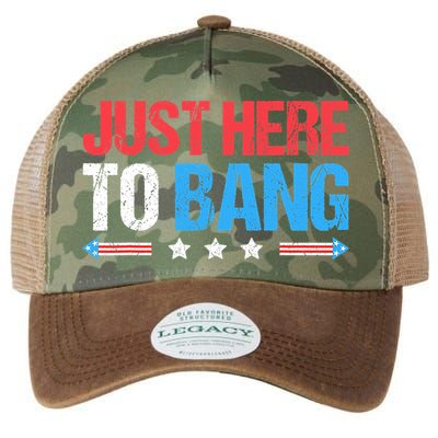 Just Here To Bang Funny Fireworks 4th Of July Legacy Tie Dye Trucker Hat