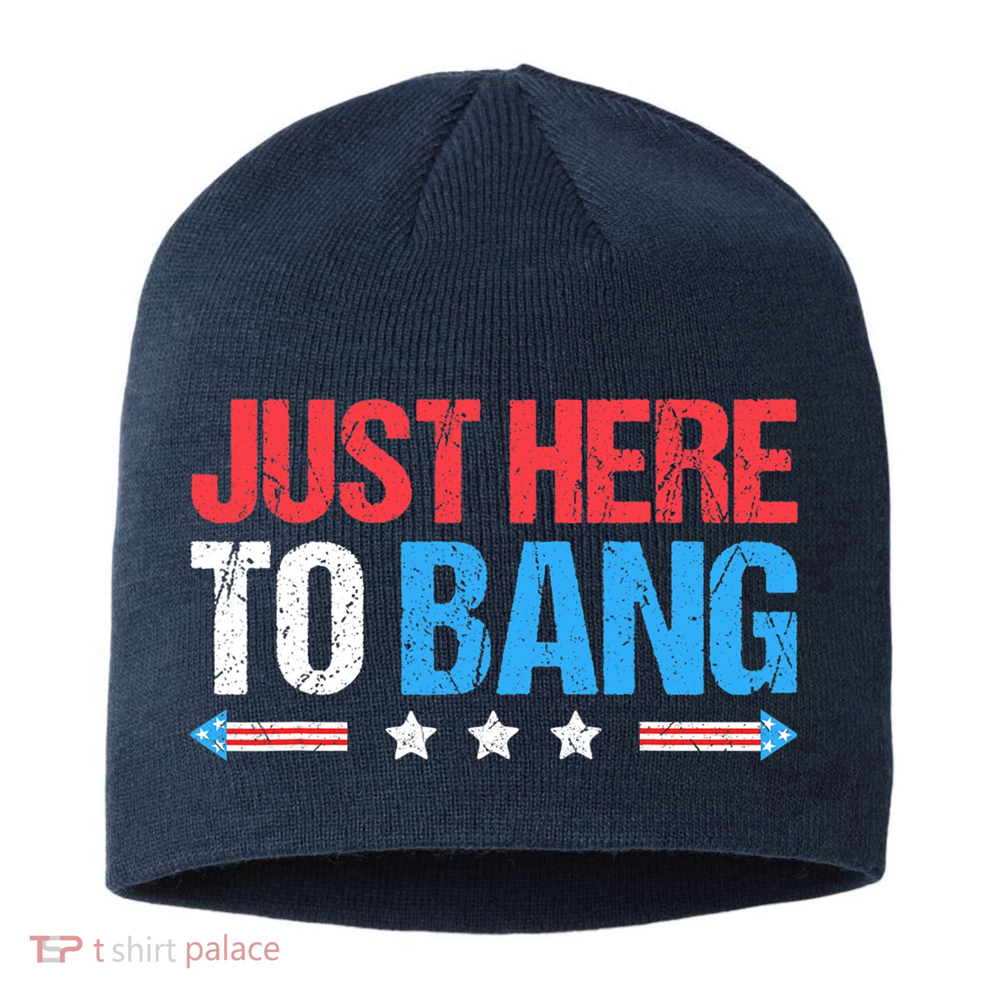 Just Here To Bang Funny Fireworks 4th Of July Sustainable Beanie