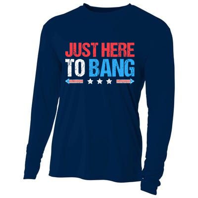 Just Here To Bang Funny Fireworks 4th Of July Cooling Performance Long Sleeve Crew