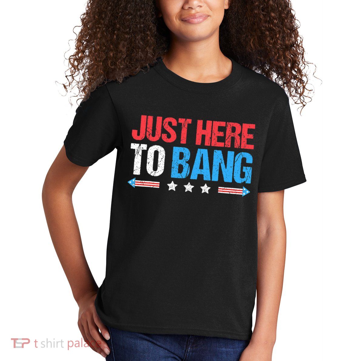 Just Here To Bang Funny Fireworks 4th Of July Kids T-Shirt