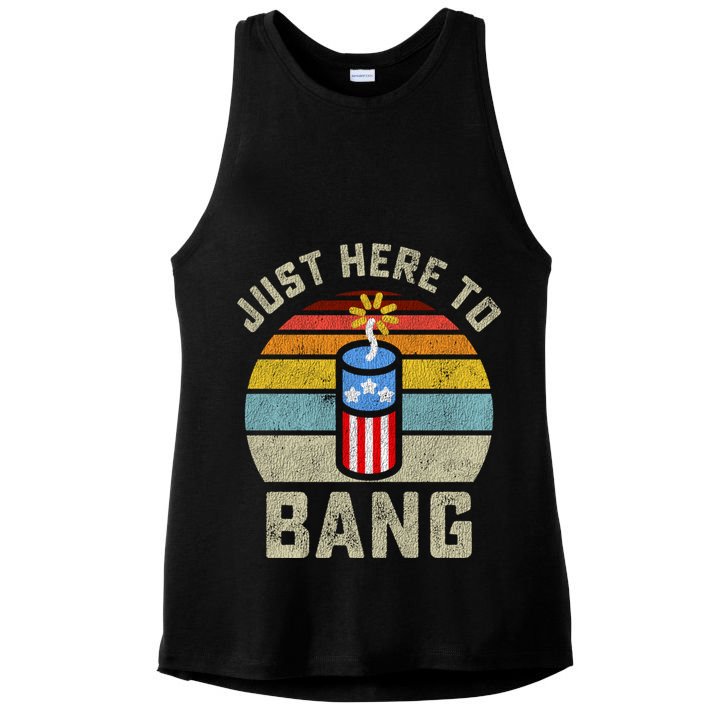 Just Here To Bang Funny 4th Of July Fourth Of July Men Women Ladies PosiCharge Tri-Blend Wicking Tank