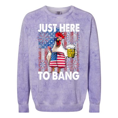 Just Here To Bang Chicken 4th Of July US Flag Firecrackers Colorblast Crewneck Sweatshirt