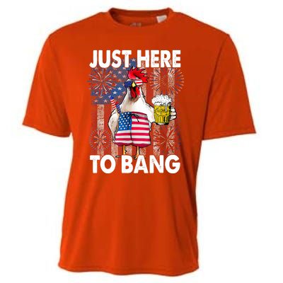 Just Here To Bang Chicken 4th Of July US Flag Firecrackers Cooling Performance Crew T-Shirt