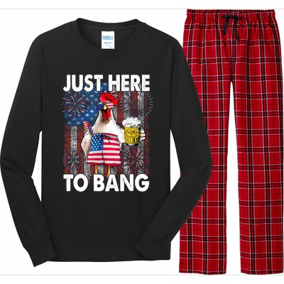 Just Here To Bang Chicken 4th Of July US Flag Firecrackers Long Sleeve Pajama Set