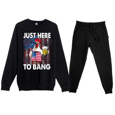 Just Here To Bang Chicken 4th Of July US Flag Firecrackers Premium Crewneck Sweatsuit Set