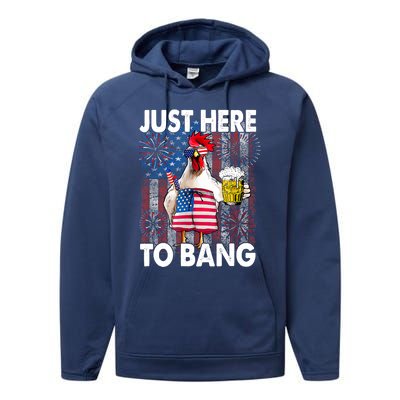 Just Here To Bang Chicken 4th Of July US Flag Firecrackers Performance Fleece Hoodie