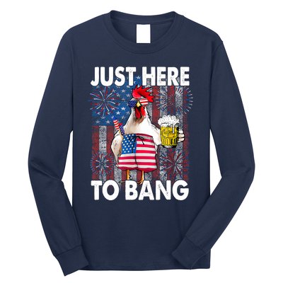 Just Here To Bang Chicken 4th Of July US Flag Firecrackers Long Sleeve Shirt